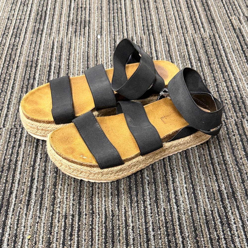 Black Strappy Sandals with Tan Soles